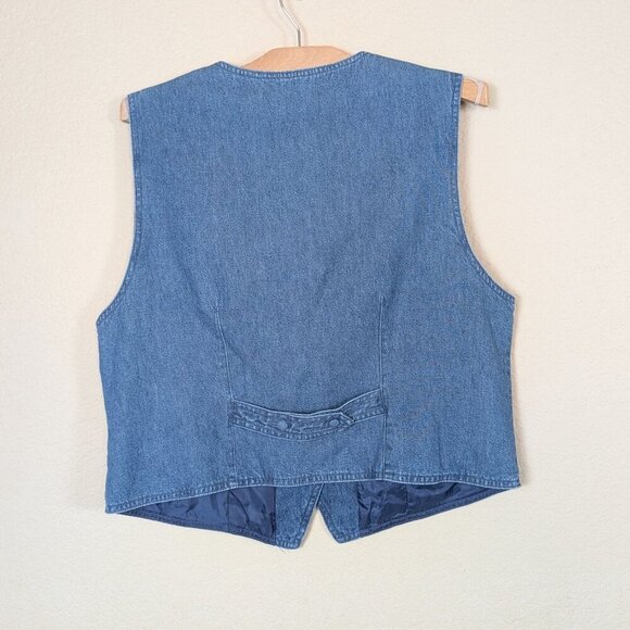VTG 90s David Brooks Denim Vest Floral Embroidered Lined sz L Cottagecore Fairy - Picture 5 of 7